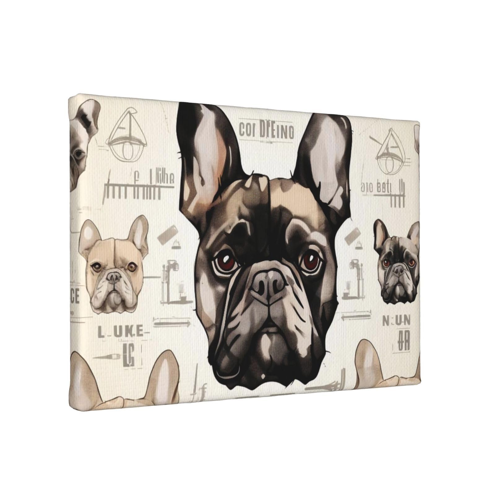 YKLJG I Love French Bulldog Printed Wall Art Canvas Painting 30x20 CM Wooden Framed Picture Painting Artwork Prints for Bedroom Kitchen Home Office Decor