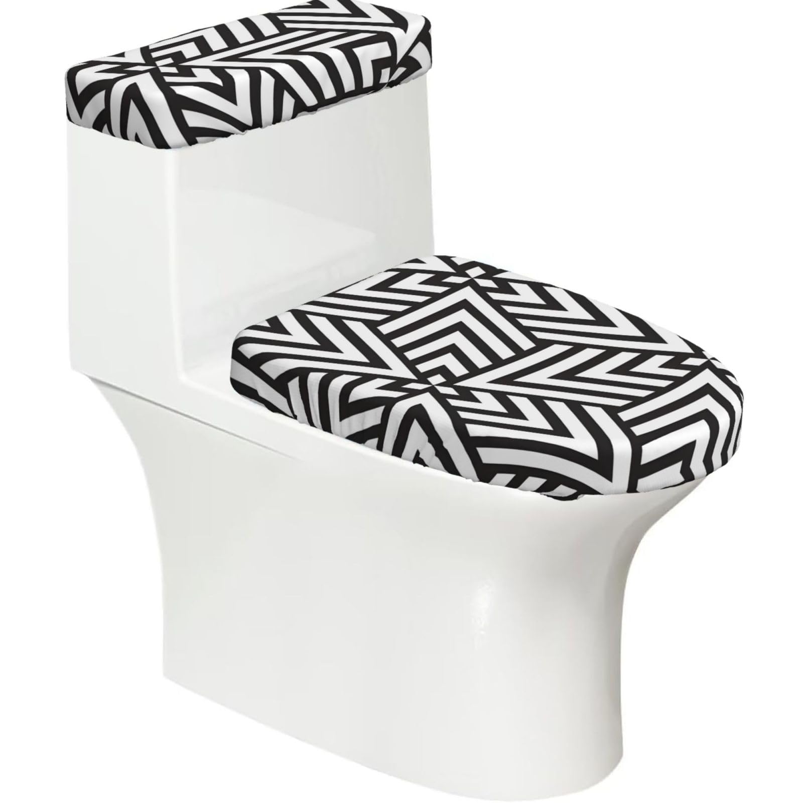 printidea Elastic Toilet Cover Set of 2-Stretchy Lid and Tank Covers for Bathroom, Soft Washable U Shape Toilet Decor