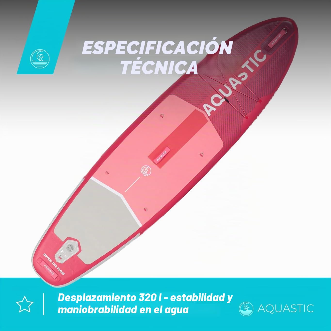 AQUASTIC Perth 9'10″ Tabla Hinchable de Sup | Forma Integral | Drop Stitch Lite | 300 × 76 × 12 cm | Desplazamiento de 320 L | Carga máxima de 100 kg | Espuma EVA 3 mm | Mango de Anillo en D |