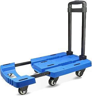 Lightweight Wheeled Folding Shopping Trolley Push Pull Carts, Folding Hand Truck Utility Cart Platform Cart With 6 Wheels 440.9 LBS Heavy Duty Luggage Cart Easy Storage Telescopic Hand Cart For Grocer
