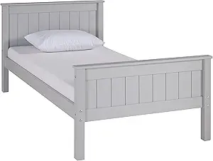 Harmony Twin Size Wood Platform Bed, Dove Gray, Youth Bedroom, Brazilian Pine (Pinus Taeda and Pinus Elliottis), Headboard, Footboard, Side Rails, Slats, Guest
