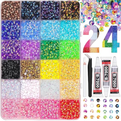 24 Colors 30000pcs Nail Art Rhinestones 3mm Flat Back Gems Crystals with Pick Up Tweezers & Pen for DIY Nails Crafts Clothes Shoes
