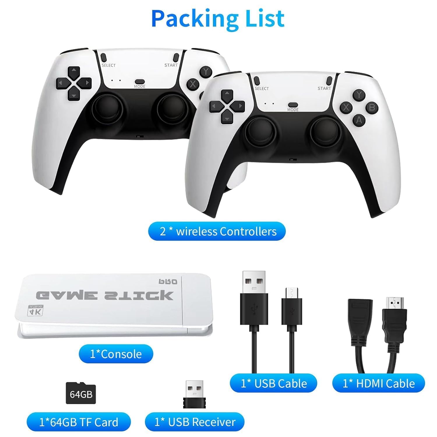 PICSTAR Ultra HD 4K Plug & Play Game Stick | 20,000+ Built-in Retro Games | 23 Emulators | 64GB Card Included | Dual Wireless Controllers | HDMI Output Video Game Console for TV 2