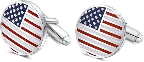 Miniatura 2 de MrVan Gemelos de la bandera estadounidense chapados en platino esmaltados con la bandera de Estados Unidos accesorios para hombres regalos