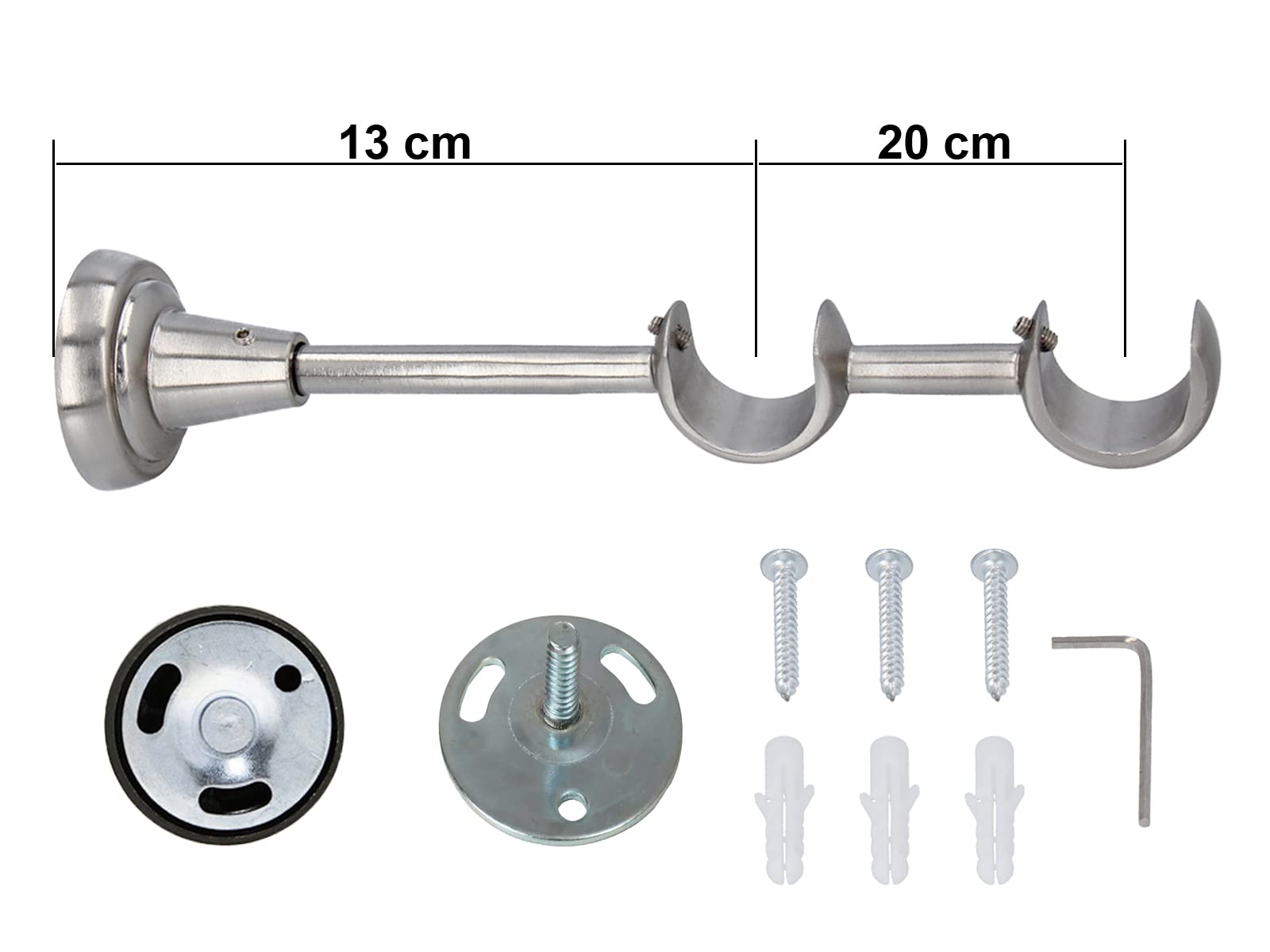 Sento Ø 25/25 mm Bastone per Tende Montaggio a Muro Effetto Acciaio Inox 200 cm Albana
