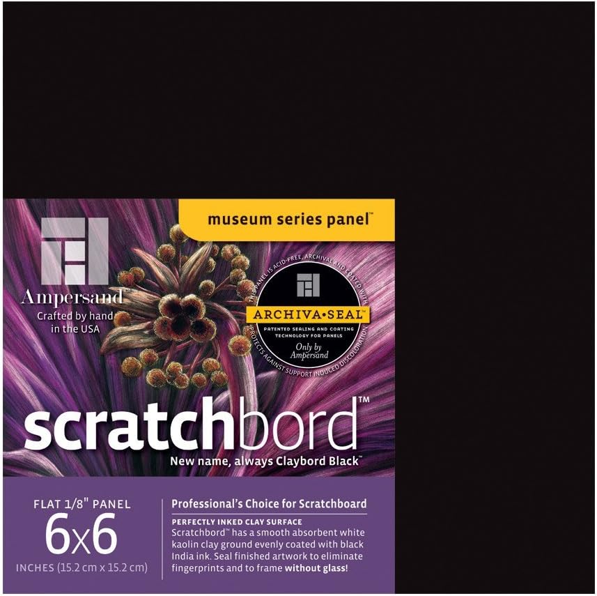 Ampersand Art Supply Scratchbord | 6" x 6" - Pack of 3 | 1/8" Flat Profile | Professional Scratchboard Art Panel | for Scratchboard Drawing, Illustration & Mixed Media