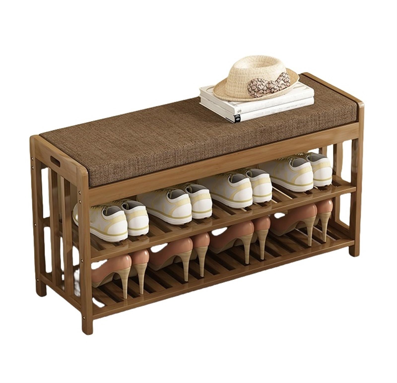 Organisateur de chaussures élégant en bambou avec assise premium