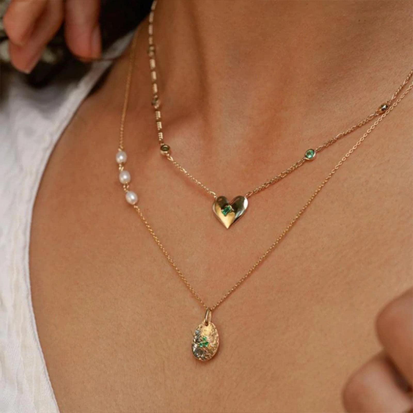 Collar Corazón Esmeralda para Mujer Plata de Ley 925 Cadena Larga Colgante Inicial Cadena Larga Joyería Fina Joyas de Boda (3 a)