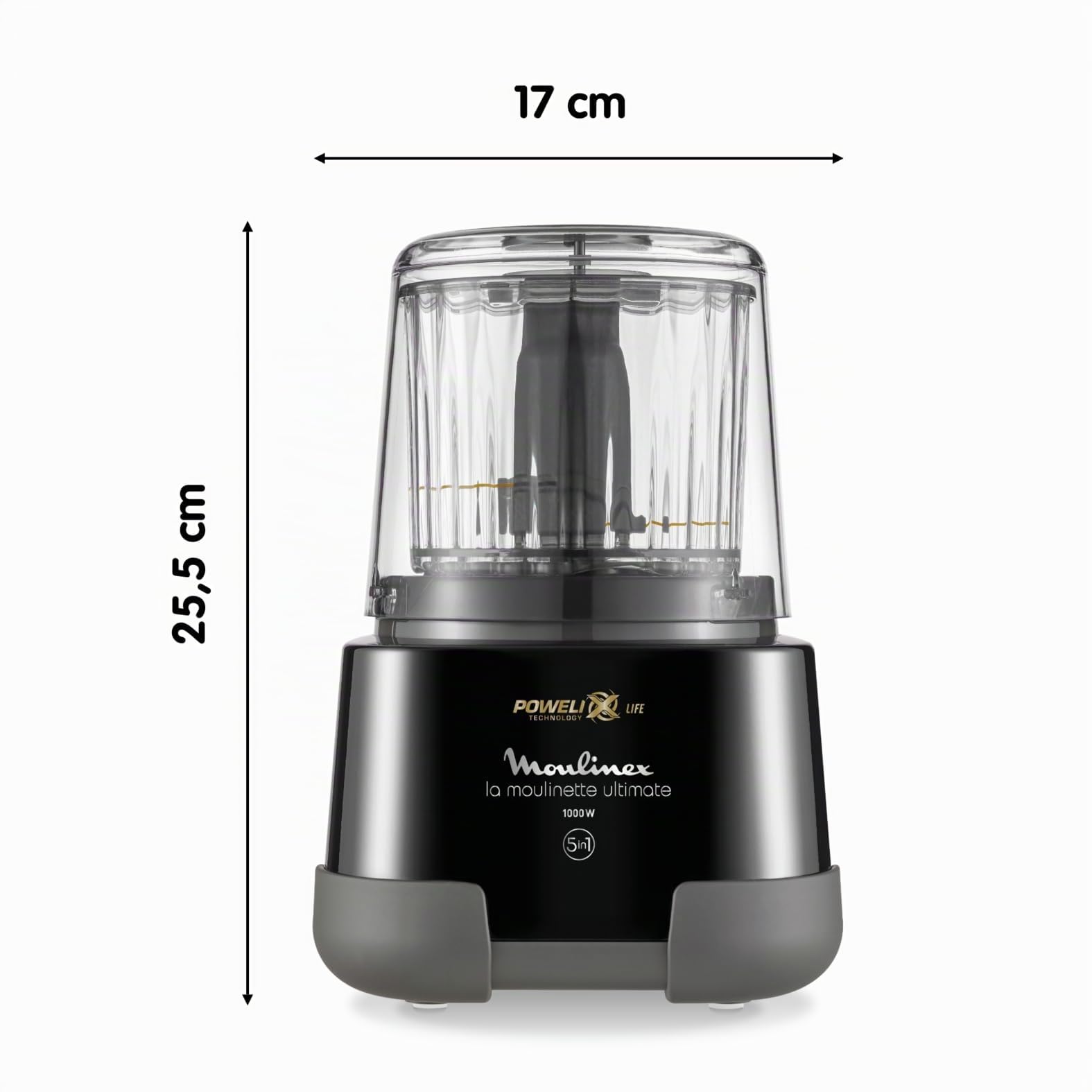 Moulinex La Moulinette Ultimate, Elektrischer Zerkleinerer, 350 g bzw. 550 ml Fassungsvermögen, 5 Funktionen, 1000 Watt, Schwarz, DP810810