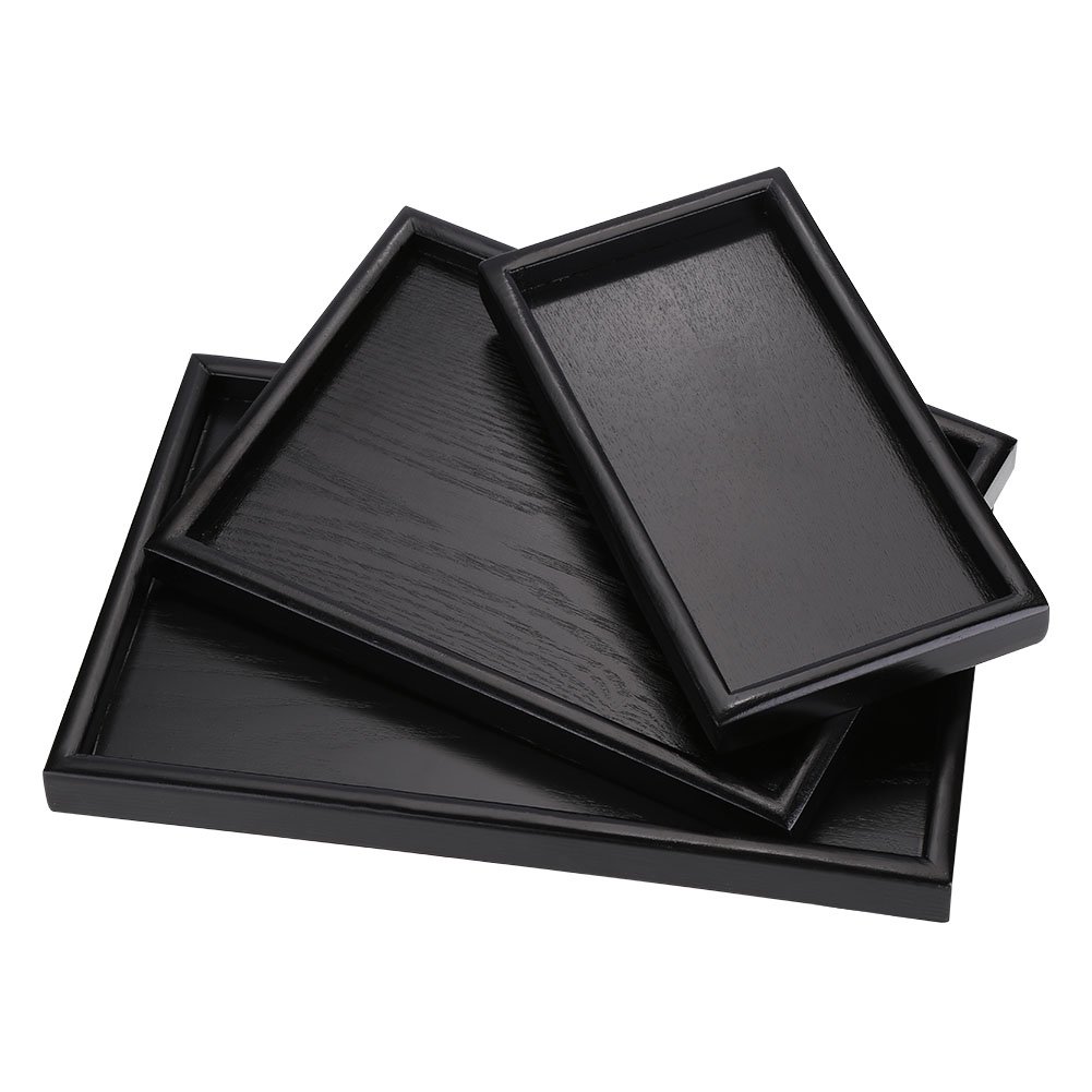 Taca na żywność prostokątna lite czarne drewno herbata kawa przekąska jedzenie posiłki taca do serwowania talerz do restauracji (30 * 20 * 2 cm)