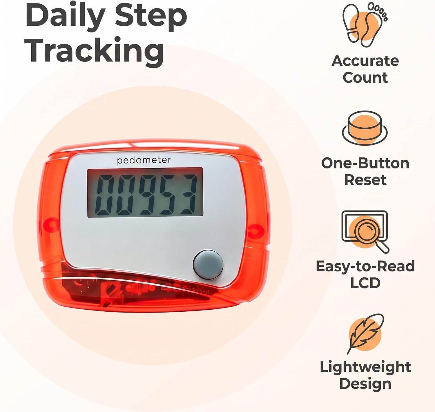 Mini podomètre numérique LCD portable rouge pour le sport, la marche, la course à pied, la distance parcourue, les kilomètres, les calories, le temps d'exercice quotidien