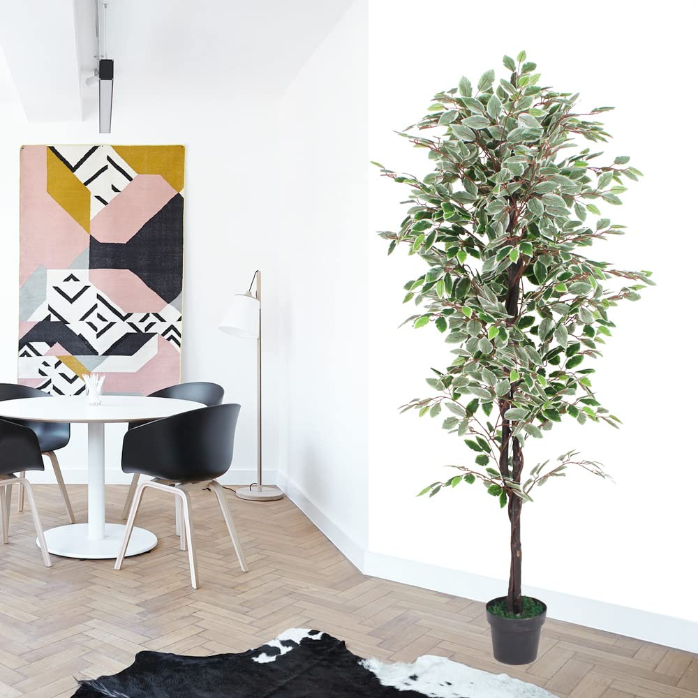 Decovego Sztuczna roślina Benjamin Ficus sztuczne drzewko w doniczce, tworzywo sztuczne, roślina pokojowa, jak prawdziwa dekoracja, dekoracja wewnętrzna 180 cm