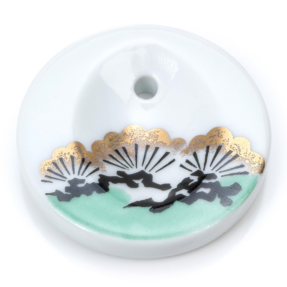 Kousaido Green Hanga Pine Porcelain Japanese Incense Stick Holder Burner From