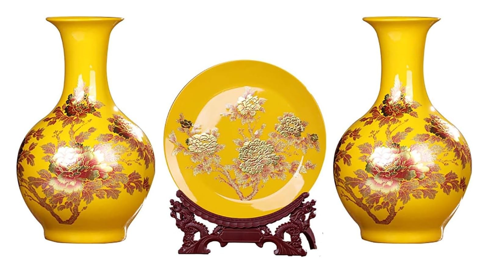 SnamicE Vase Tabletop Ceramic Vase Flower Vase Set of 3 Vases for Decor Glass Vase Ceramic Yellow Blue and White Porcelain China Style Flower Vessel Personalised Large Floor,Three Piece Set