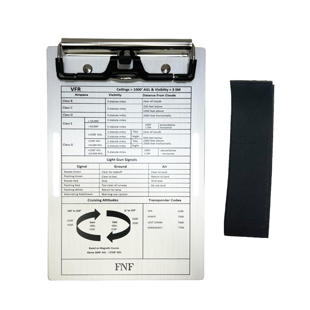 Generic Pilot Kneeboard Clipboard with Elastic Strap, 5.5 x 8 Inch, Pen Holder, Heavy-Duty Aluminum Construction, Silver