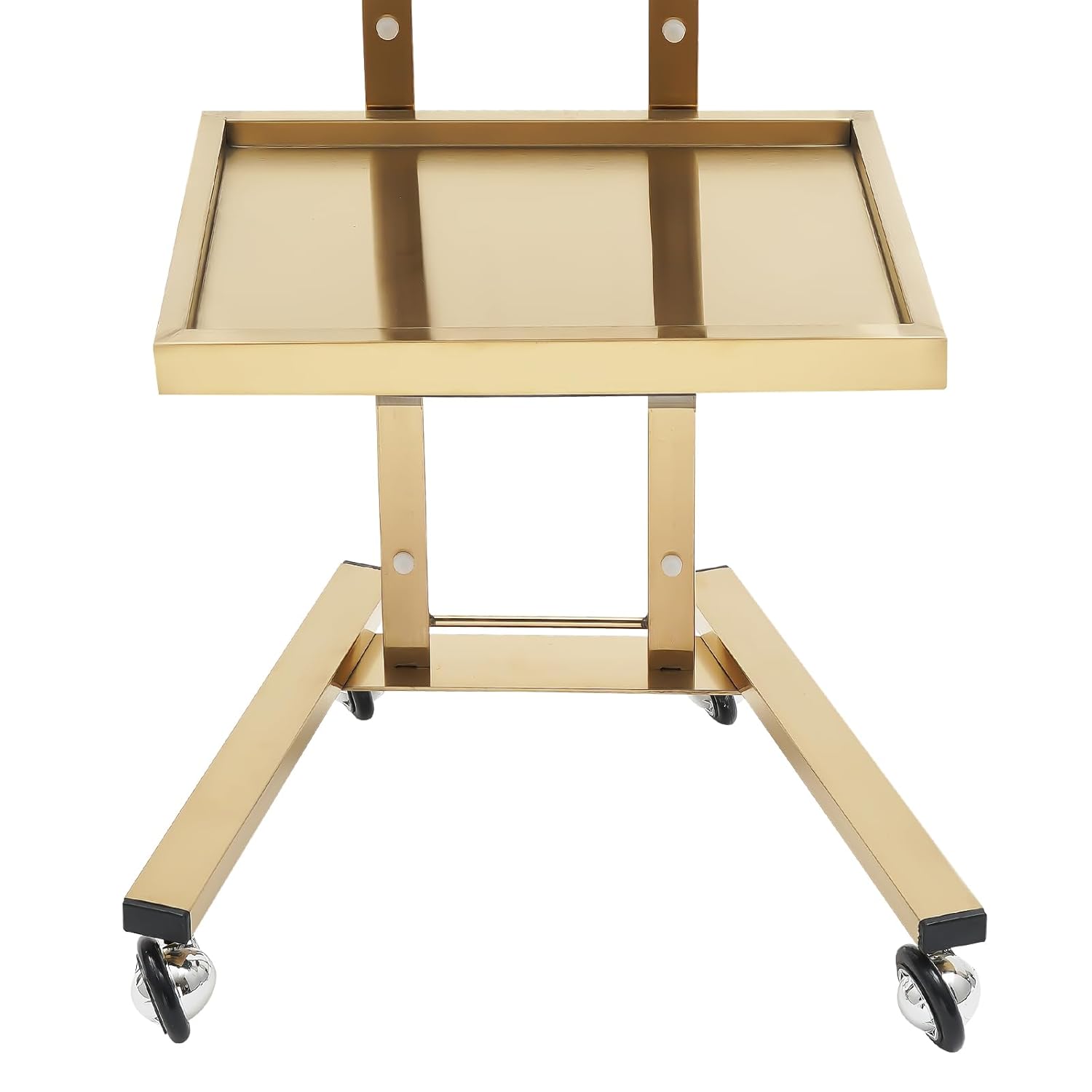 2 Tier Metal Rolling Cart, Stainless Steel Salon Tray with Wheels, Foldable Utility Carts, Folding Salon Tray Trolley for Tattoo (Golden)
