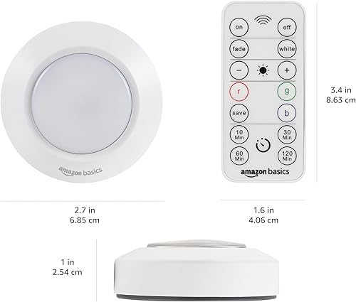 Miniatura 10 de Tienda Basics Luces LED de disco, funcionan con pilas, paquete de 2 unidades de 50 lúmenes, luz de grifo, luces adhesivas, iluminación debajo del