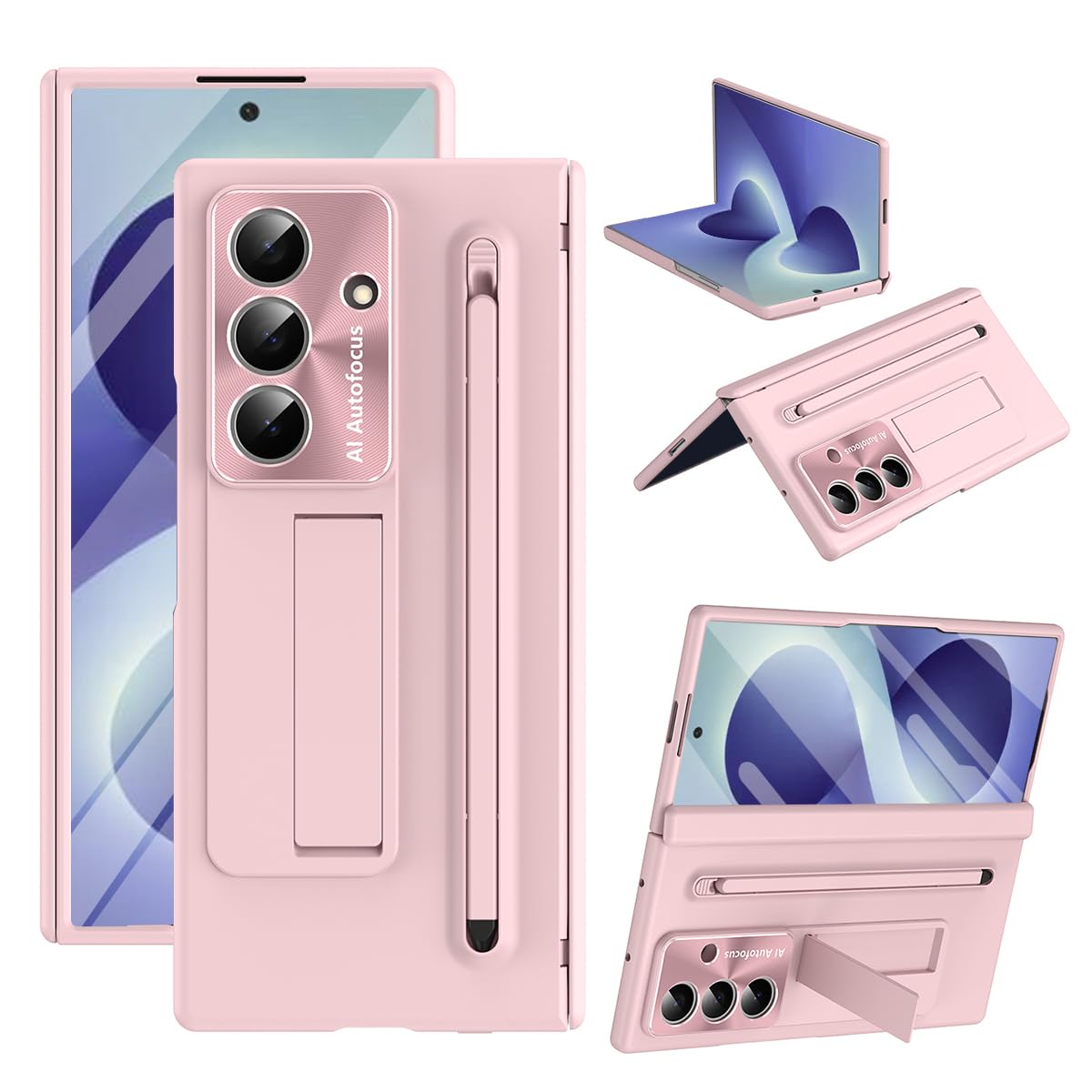 BRAND SET Etui do Samsung Galaxy Z Fold8 Ultra ze zintegrowaną osłoną ekranu, uchwytem, gniazdem na długopis, ochroną zawiasów, odporną na wstrząsy PC, różowy
