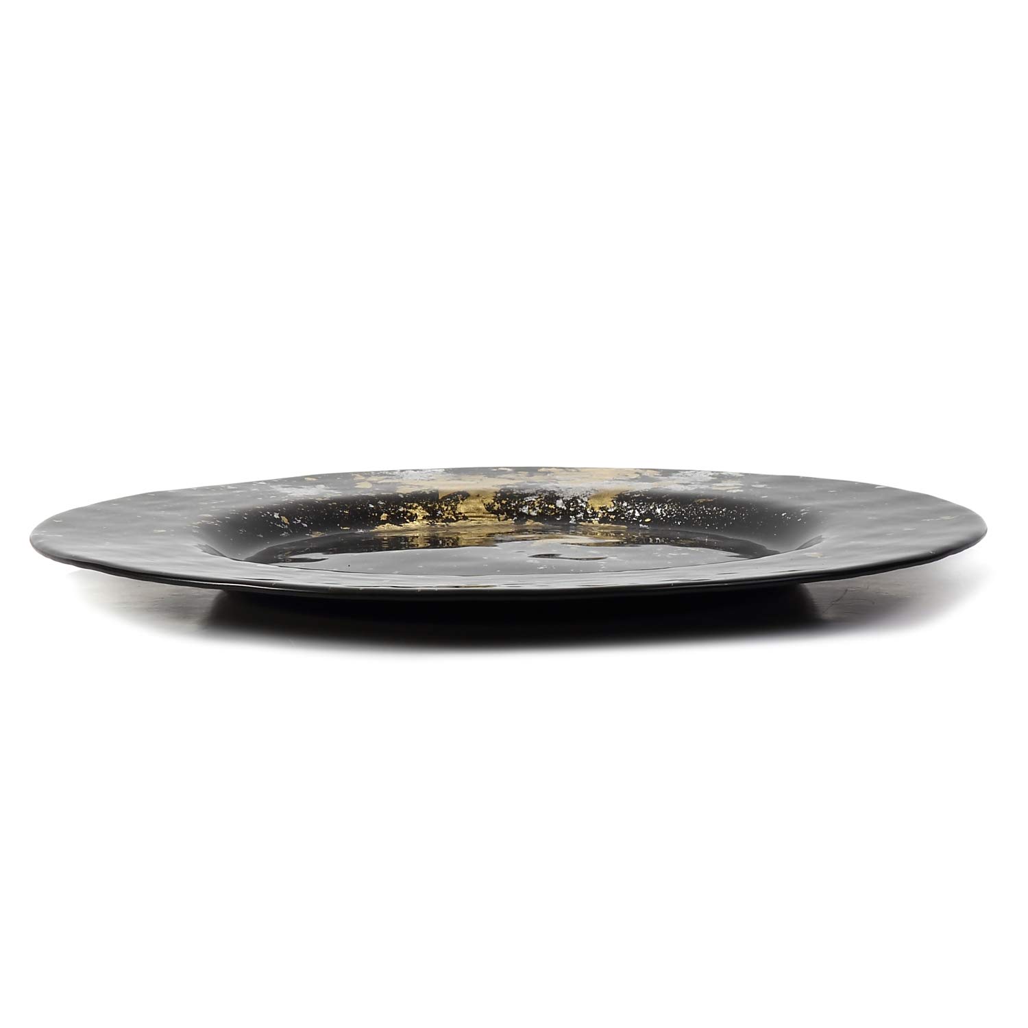 Assiette à dîner japonaise en verre Urushi Ø 31 cm, noir de jais avec feuille dorée, passe au lave-vaisselle