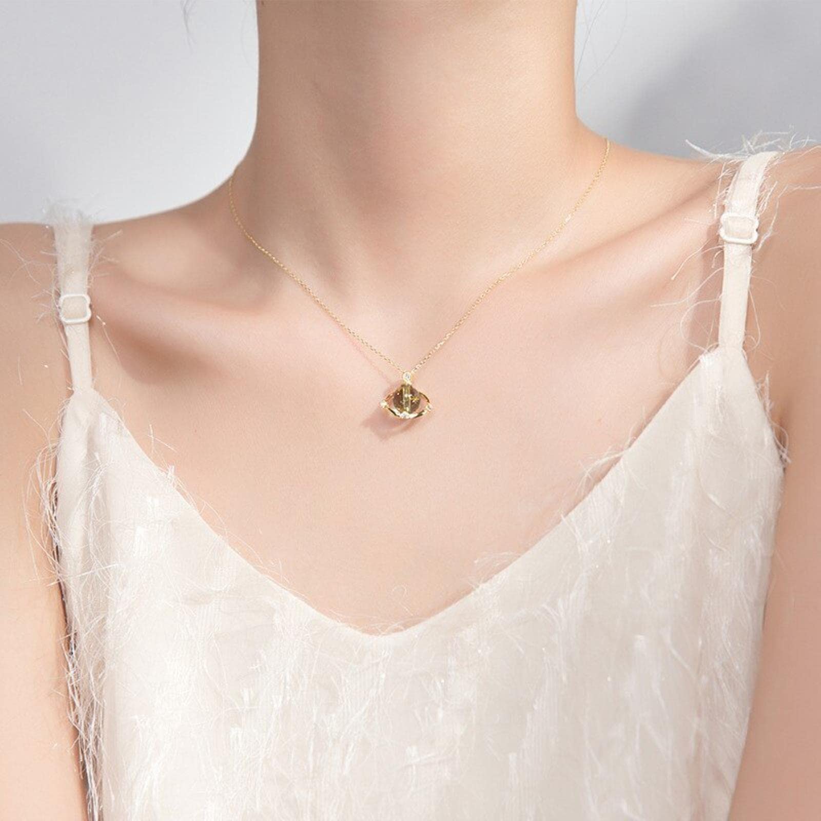 Collar con Colgante De Planeta De Cristal Azul A La Moda para Mujer, Collar De Cadena De Eslabones De Plata De Ley 925, Joyería Fina