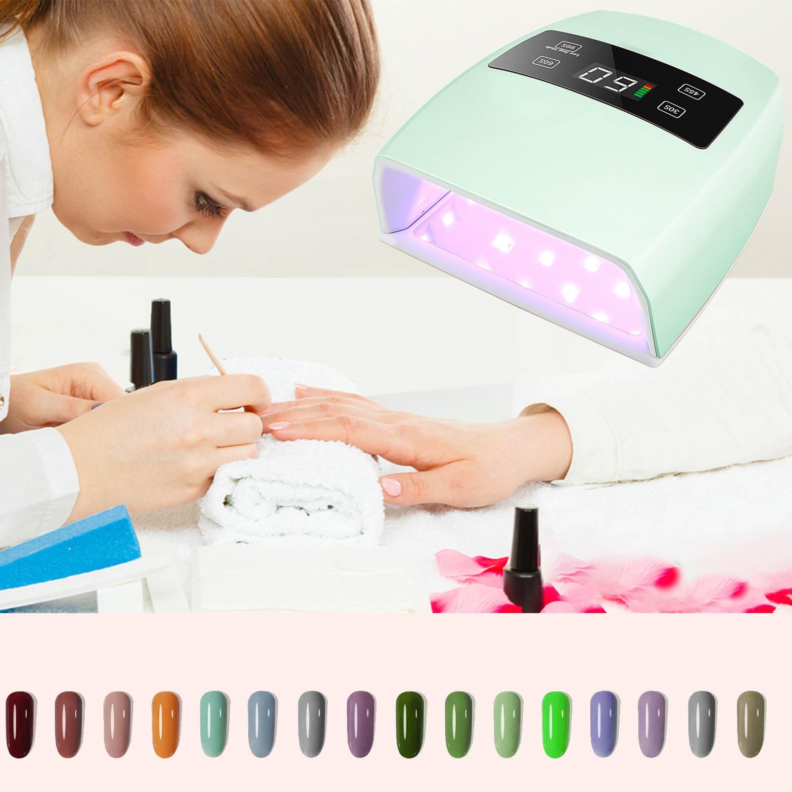 Sèche-Ongles Gel 96W, 32 Puces Lumineuses, 4 Réglages de Temps, écran LED, Lampe de Polymérisation pour Vernis à Ongles, 100 240V (Prise UE)