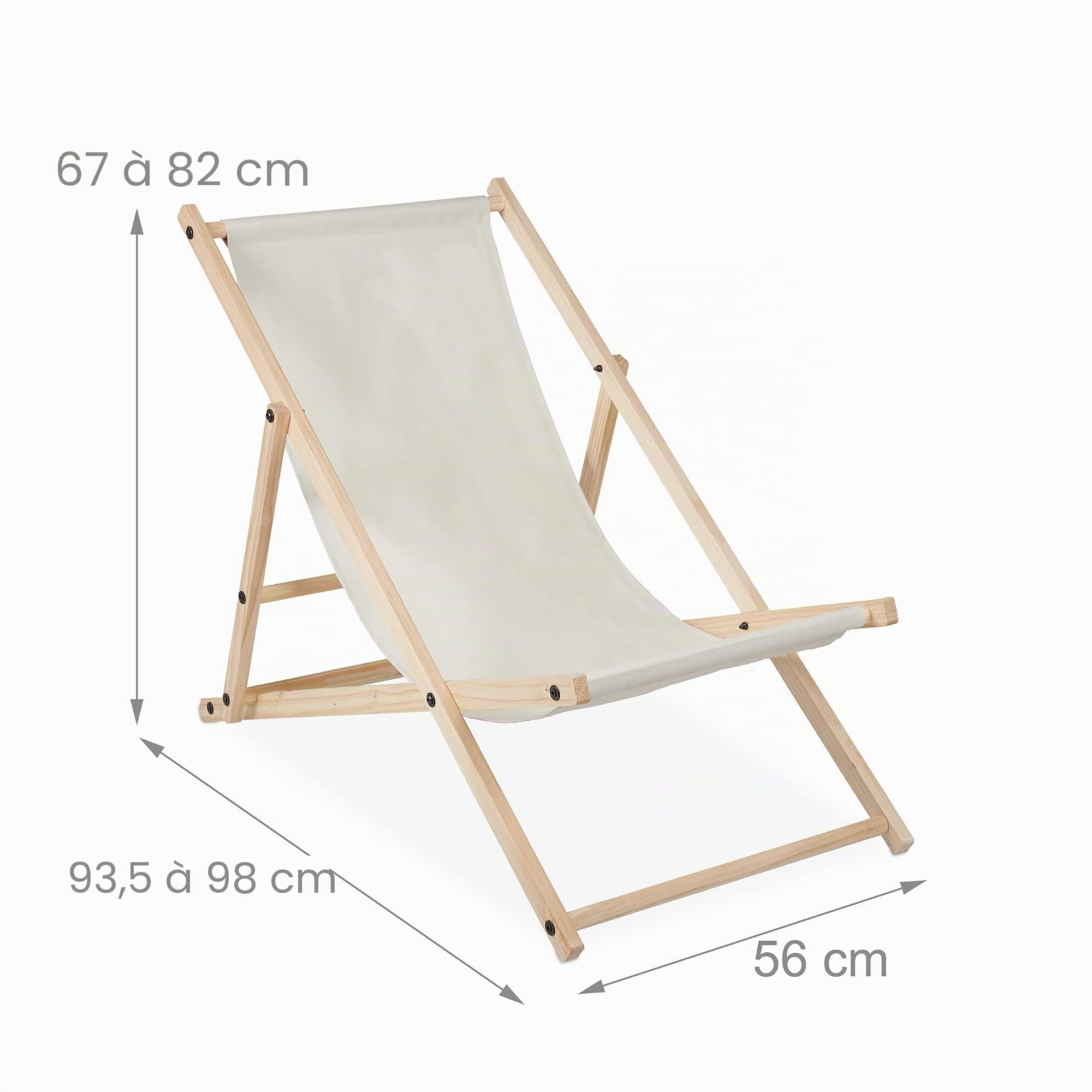 Relaxdays Chaise Longue Pliable, réglable, en Bois de pin & en Polyester, pour Jardin, Plage et Balcon, Beige