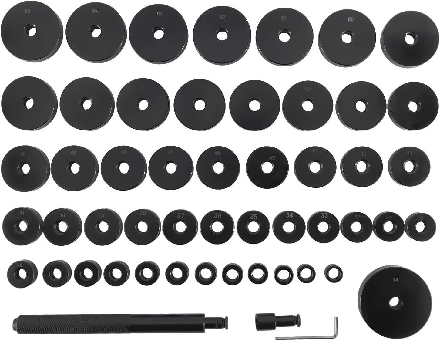 Juego de 52 Herramientas de Presión Discos de Montaje Pieza de Presión y Extractor para Retenes de Sellado, Cojinetes, Semicojinetes, Bujes, Gomas y Rodamientos