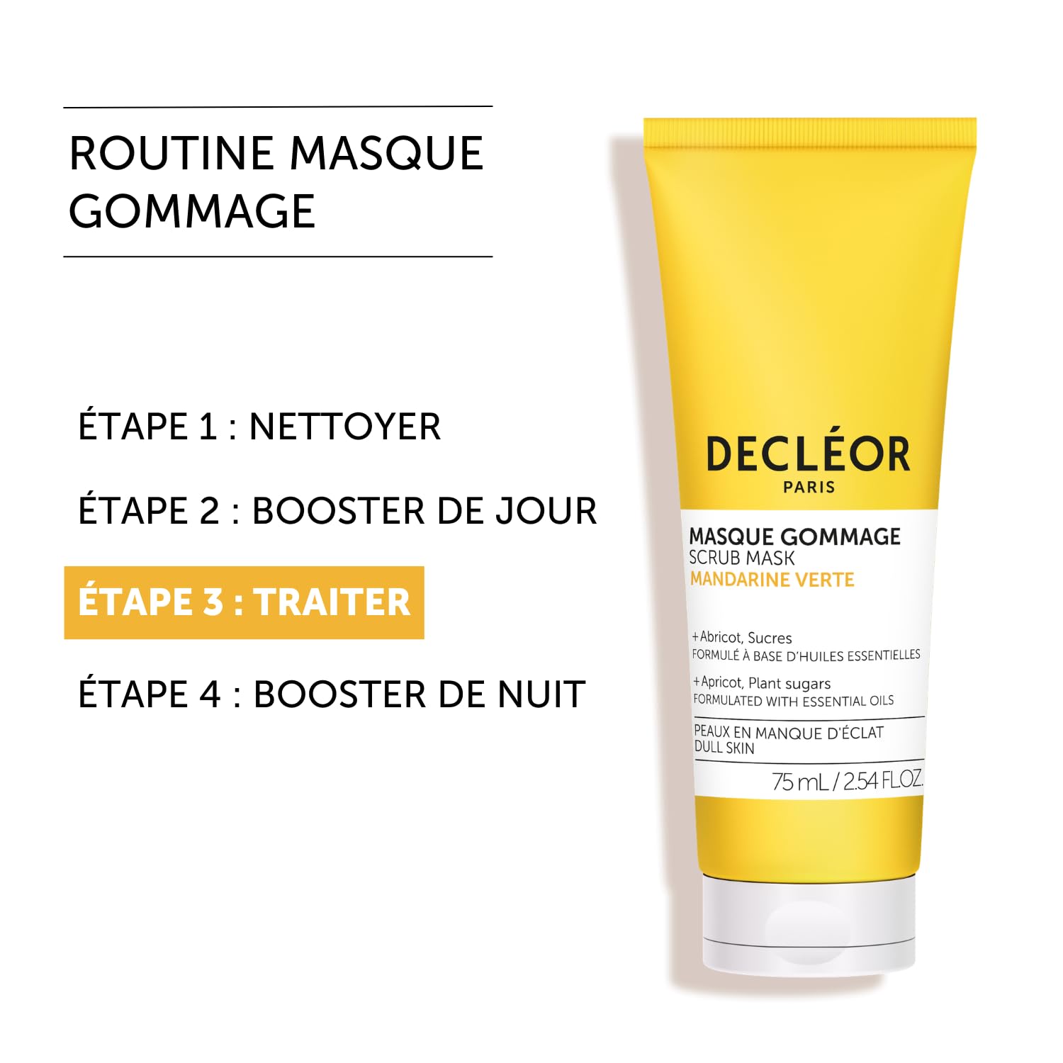 Decléor Masque Gommage Mandarine Verte pour l’Éclat, Masque Exfoliant Visage 2-en-1 avec Noyaux d’Abricot pour Lisser le Grain de Peau et Raviver l’Éclat