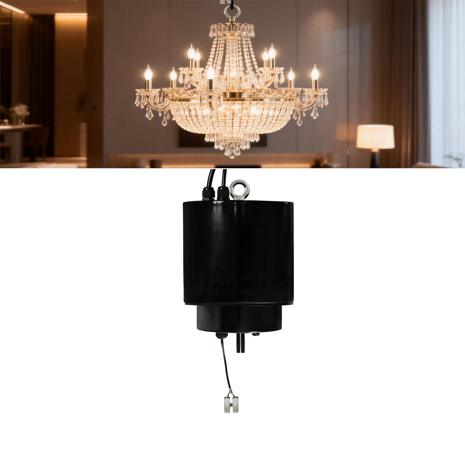 MObyat Paranco Elettrico per Lampadari da 20 W, Sollevatore per Lampadari con Telecomando, Altezza Adattiva ≤15 M, Portata ≦10 kg, Gancio Robusto, Facile da Installare, per Officine, Magazzini