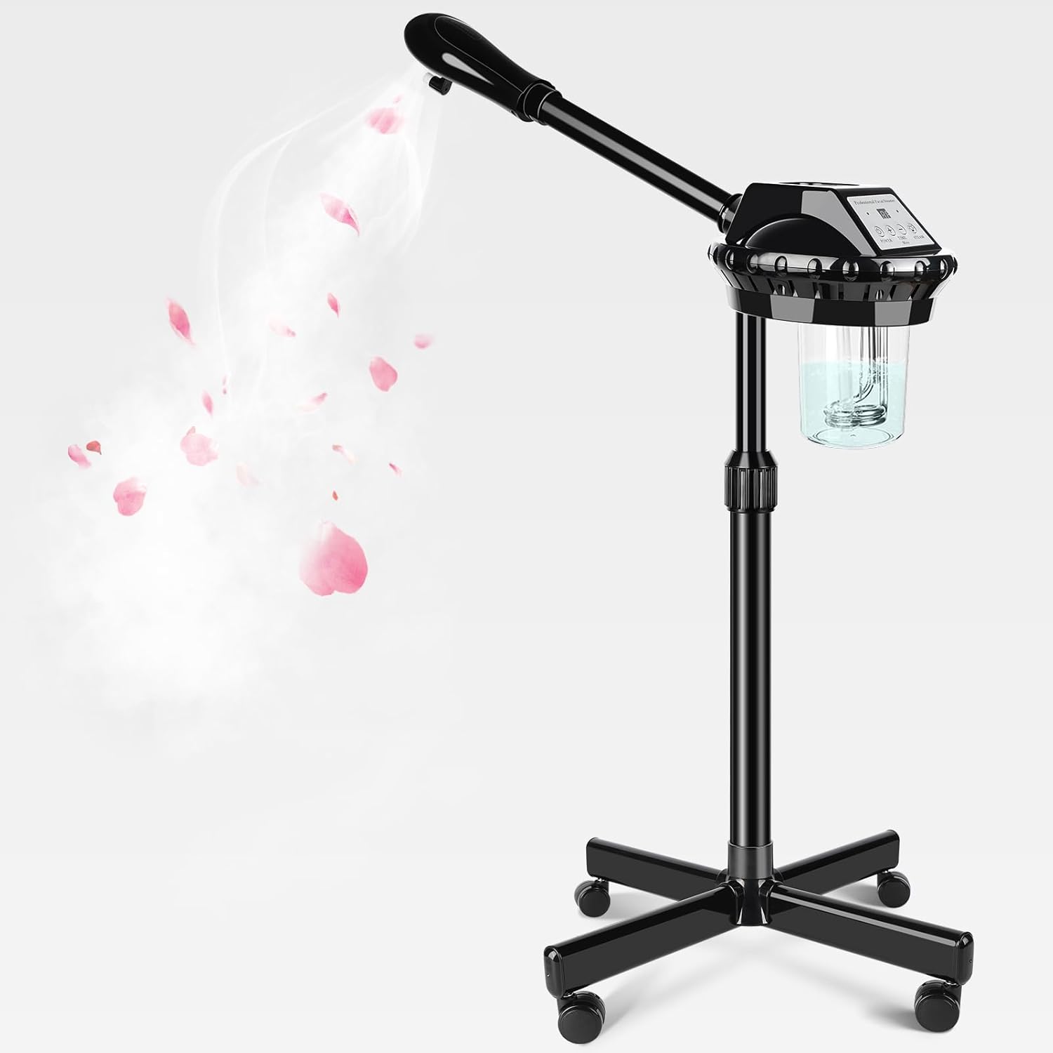 Professional Facial Steamer, Facial Steamer on Wheels, Face Steamer with Time Setting, Stand Face Steamer Adjustable Height for Spa, Salon and at Home use