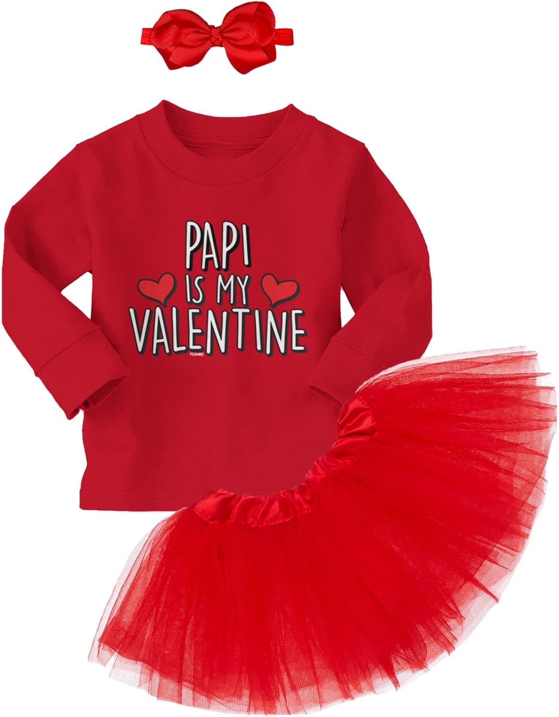Tcombo Papi Is My Valentine - Valentine's Day Baby Bodysuit + Tutu Skirt + Bow Headband Set