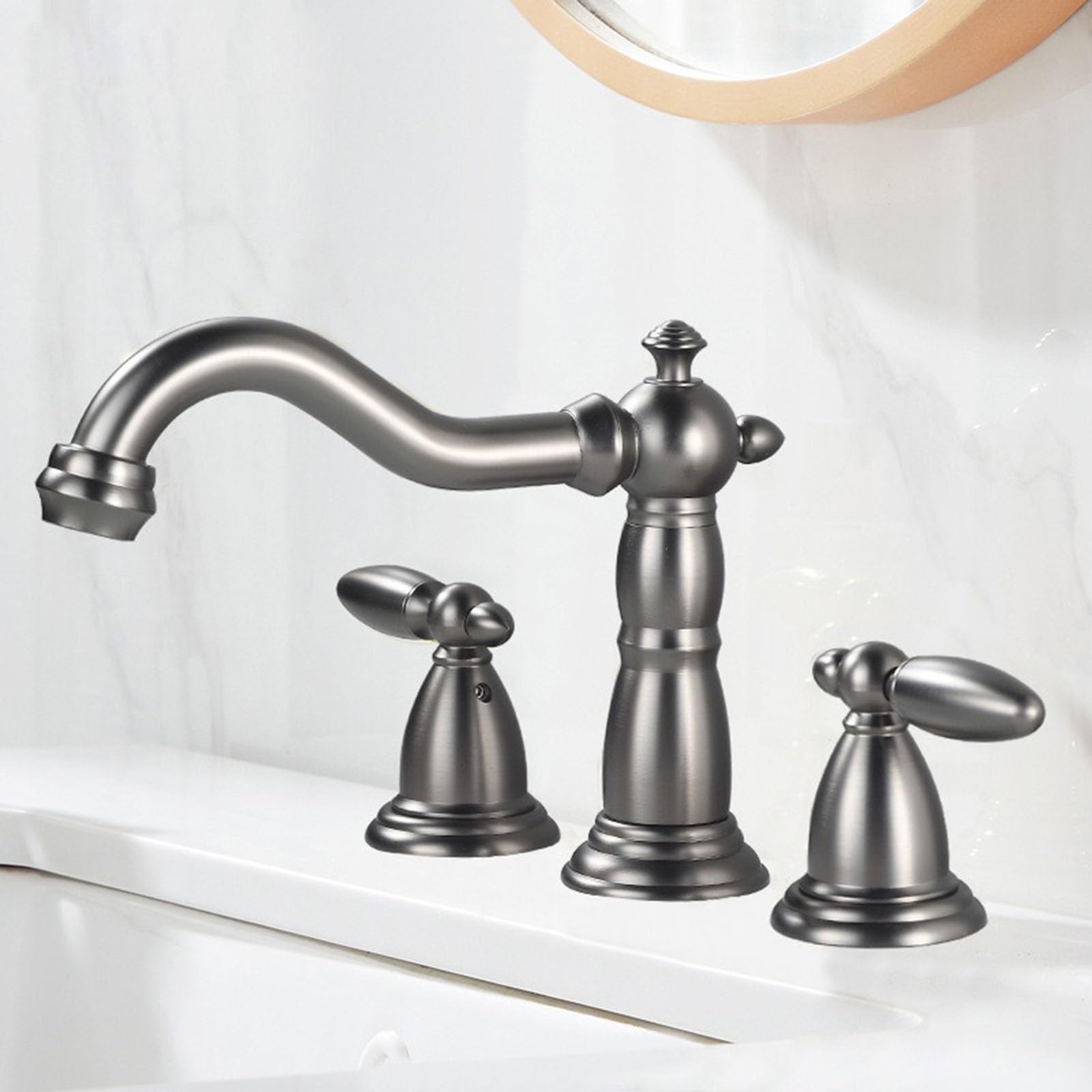 Grifo de Lavabo Moderno Pistola de Agua Caliente Y Fría de 3 Orificios Grifo Del Fregadero Baño Grifos Mezclador de Baño Doble Mango Color Gris