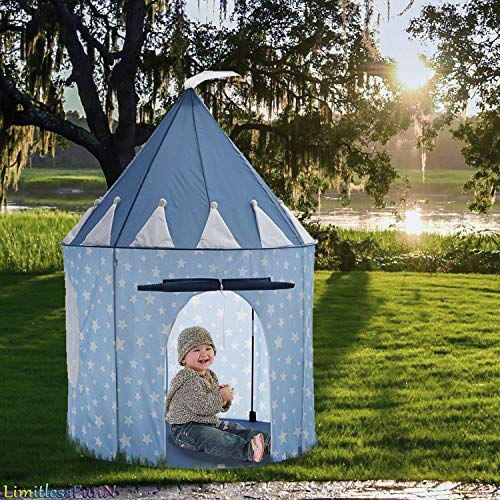 Kids Castle Tent & Lights, Children's Play House Toy, 41" x 53", Blue - Image 3