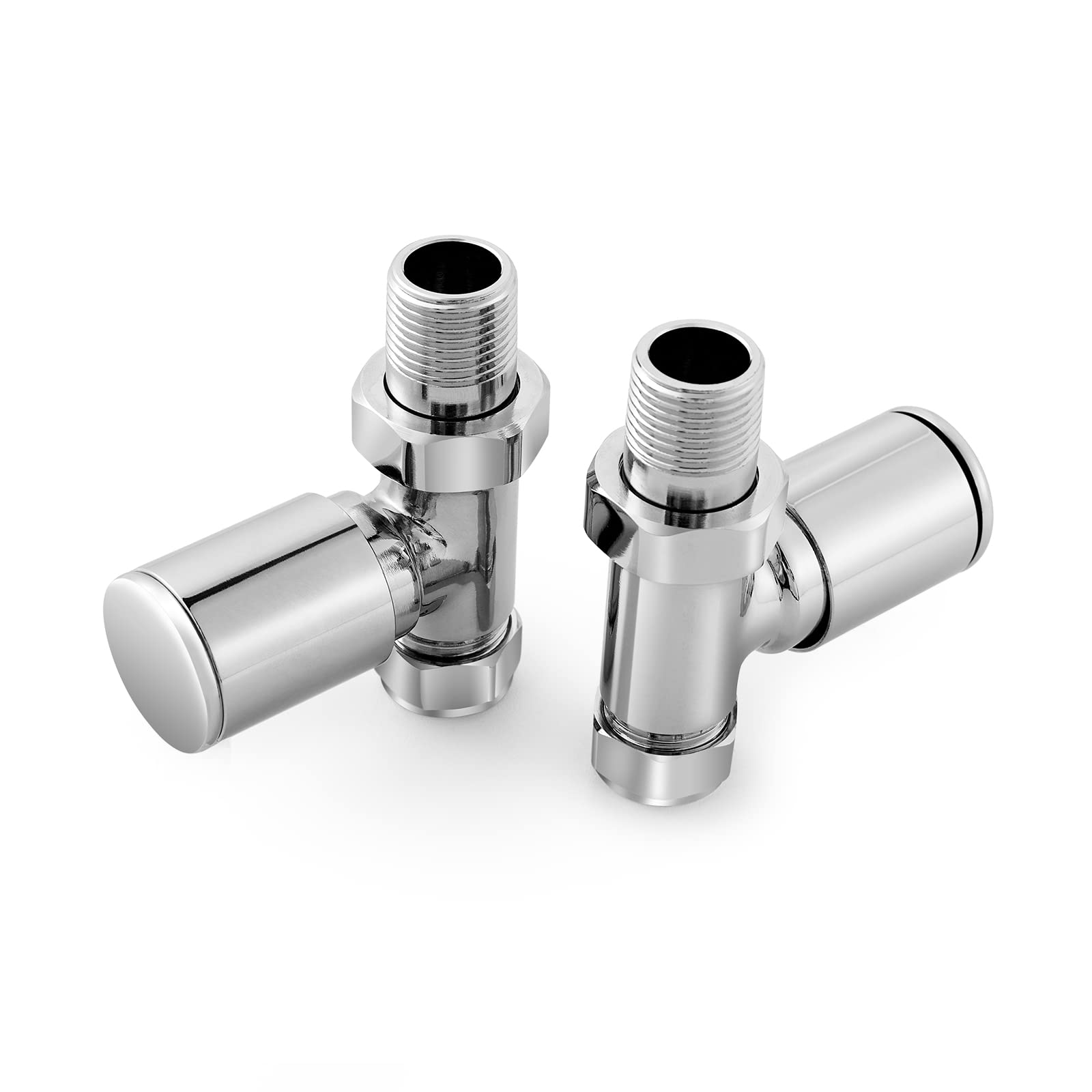 EMKE Chrome Straight Radiator Valves, Solid Brass Heated Towel Rail Valves 15mm (Pack)