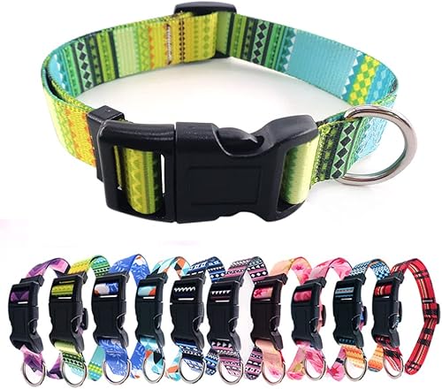 Love Dream Collar de perro resistente con hebilla de liberación rápida, collares de perro ajustables con patrones geométricos tribales bohemios para