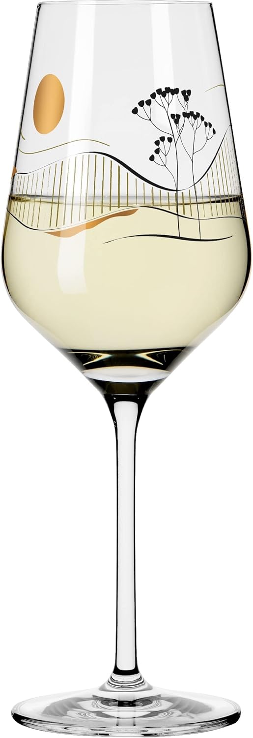 RITZENHOFF 3011008 White Wine Glass 300 ml - Series Heart Crystal No. 8 - Glass with Japanese Motif in Rose Gold - Made in Germany