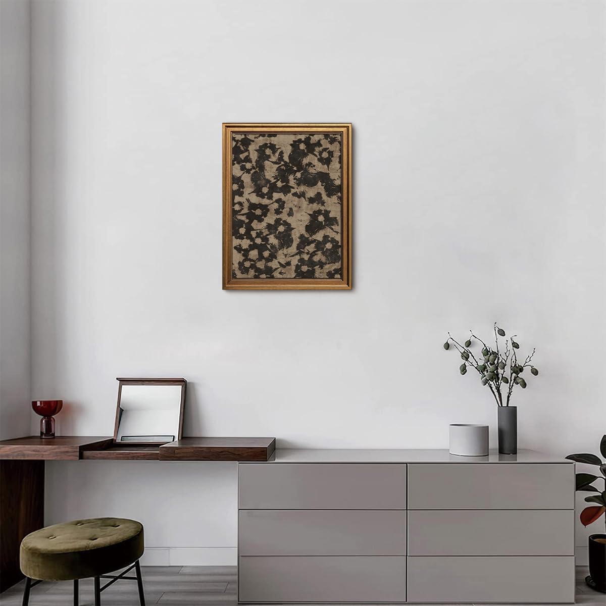 Gold Framed Wall Art Vintage Canvas Wall Art Crushed Flower Minimalist Floral Pattern Botanical Artwork Prints Picture for Living Room Bedroom Farmhouse Bathroom Office Decor, 12x16