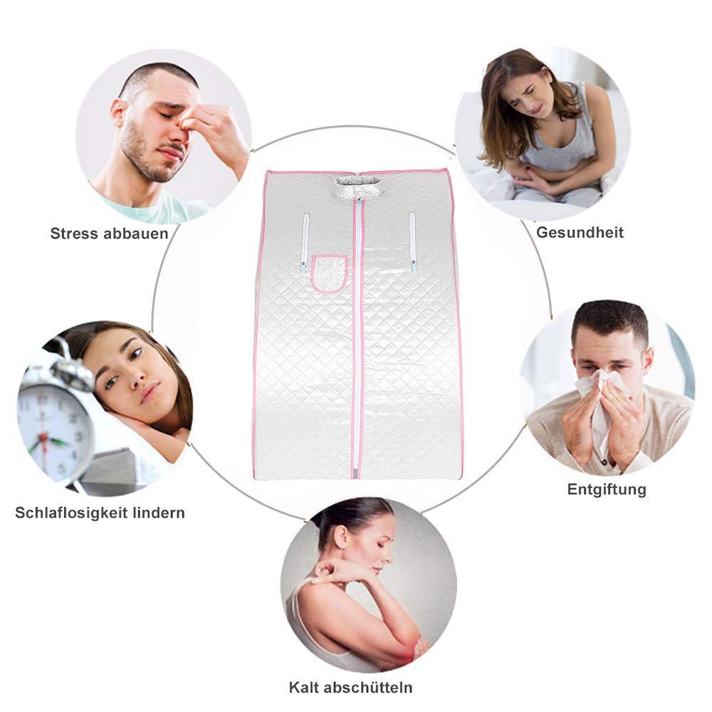 Sauna pliable cabine à chaleur Thérapeutique Spa 1000W Sauna à Vapeur,Sauna e portable,Personal Spa at home avec le contrôleur de température à distance(98x80x70cm) (Argenté)