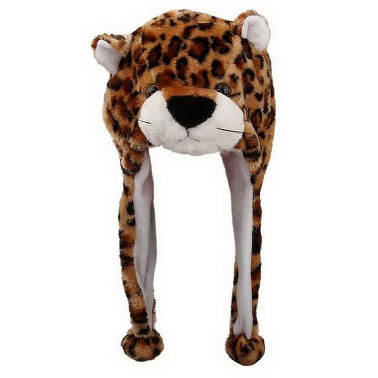 VPbao Plush Headgear Hat, 2-in-1 Hat with Ear Flaps Scarf Set, Funny Cartoon Animal Cap for Costume Party - Comfortable Soft Warm Novelty Unisex Headwear Props Leopard โ image 1