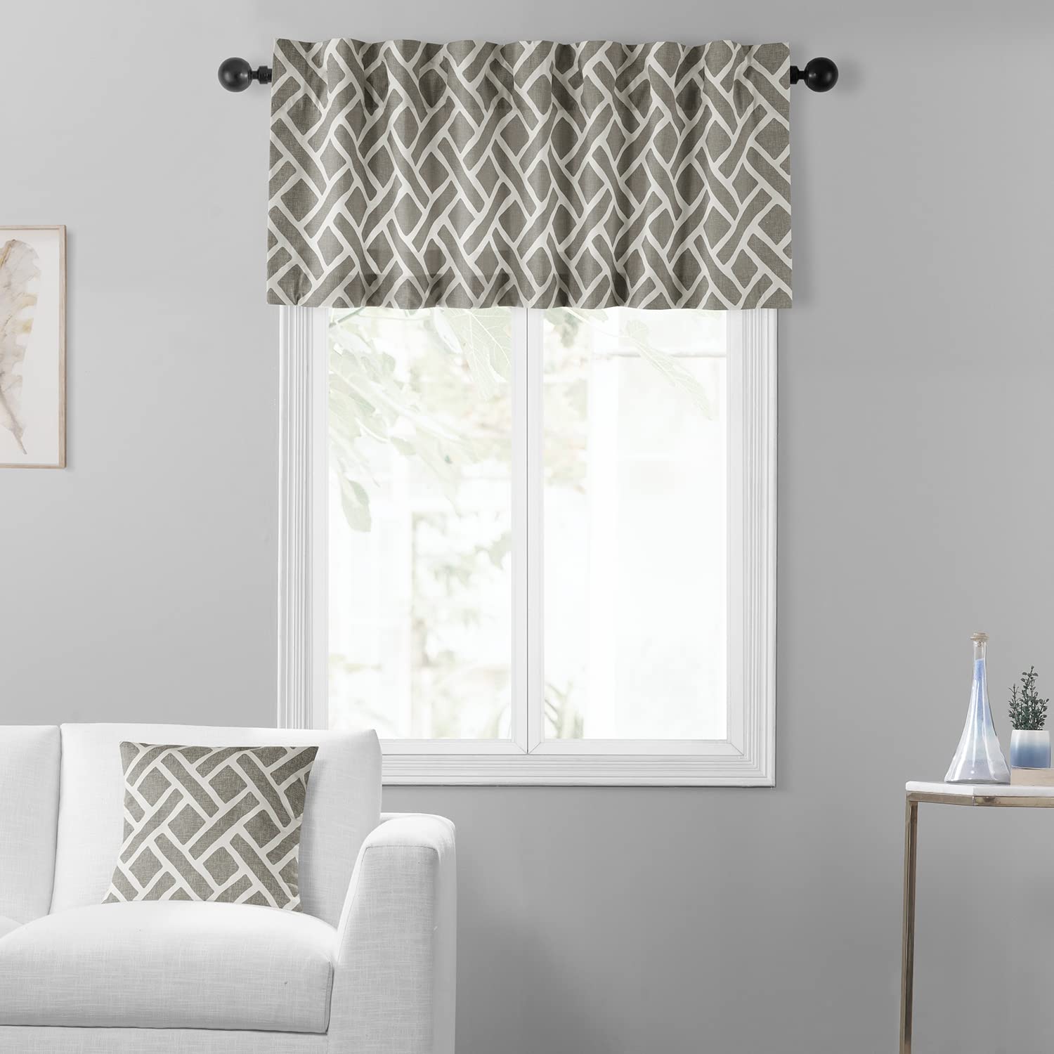 HPD Half Price Drapes Window Valance 50 X 19 Cotton Martinique Printed, PRCT-VLD07-19, Martinique Taupe