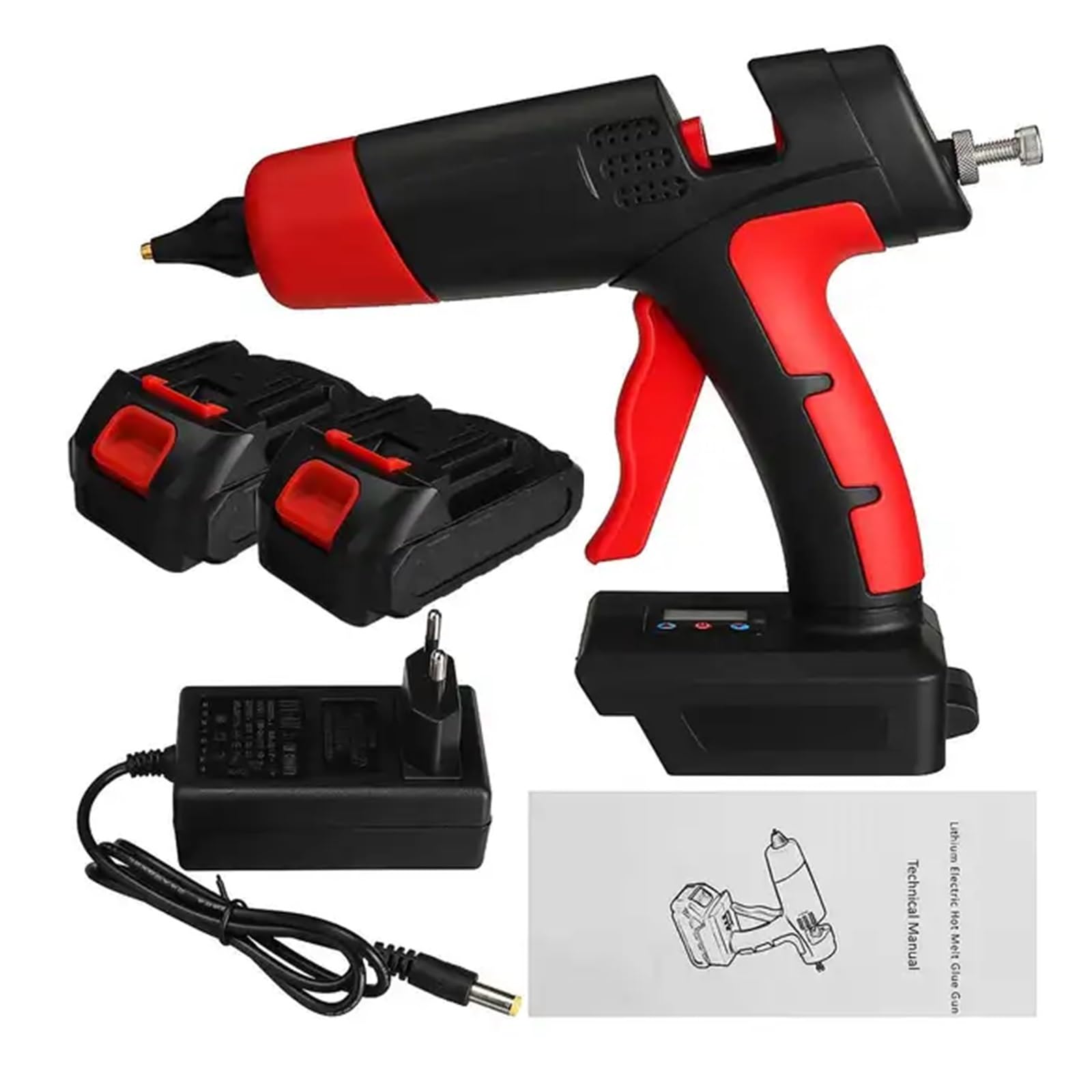 Pistola for colla a caldo senza fili con 10 stick di, batteria agli ioni litio ricaricabile, ugello in rame, strumento riparazione fai da te for la casa, 21 V, 1000 W(2 battery)