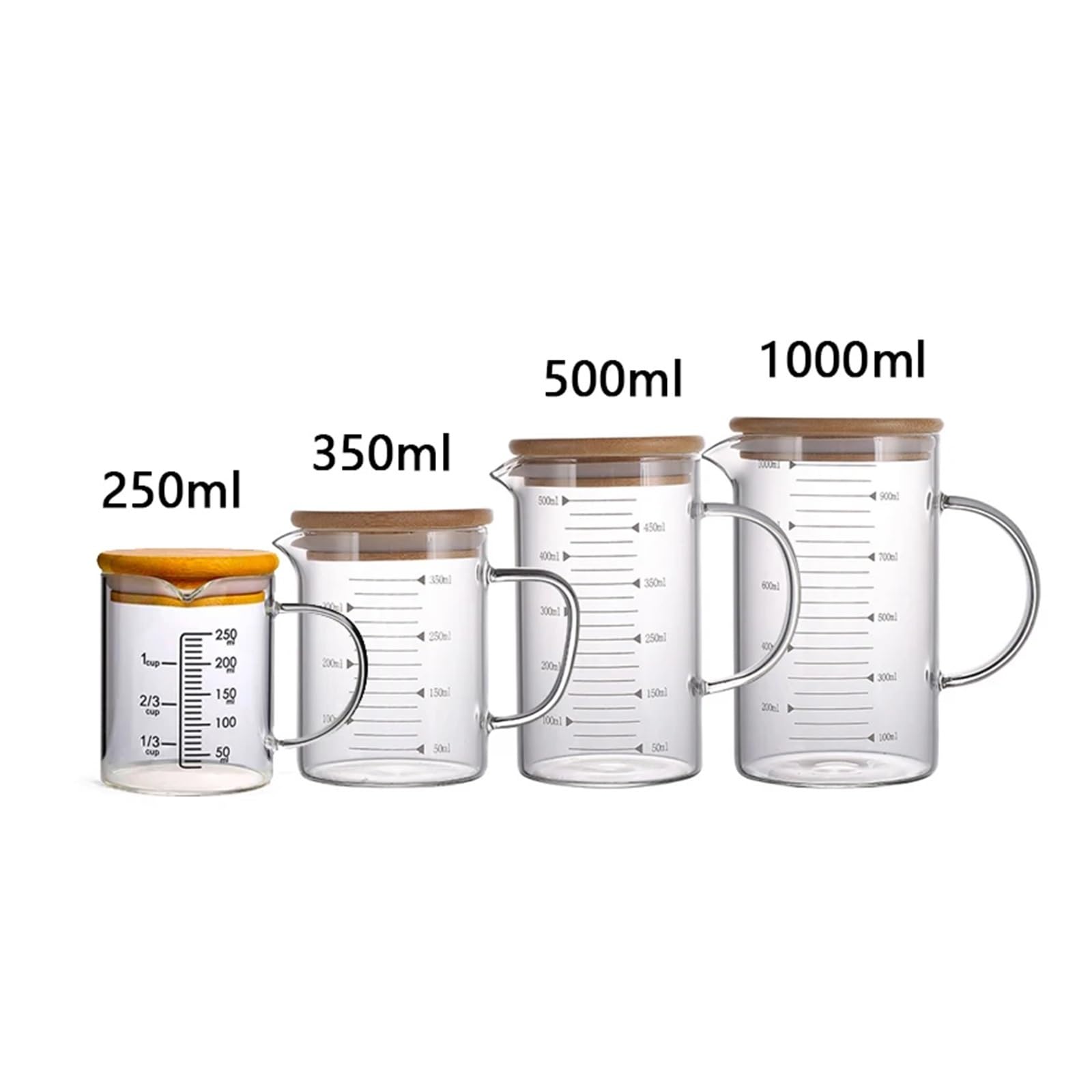 Glasmessbecher 250/350/500/1000 ml Messbecher aus Glas mit Deckel, hitzebeständig, mit Skala, Laborbecher, Griff, Küchenmessbecher(1000ml no lid)