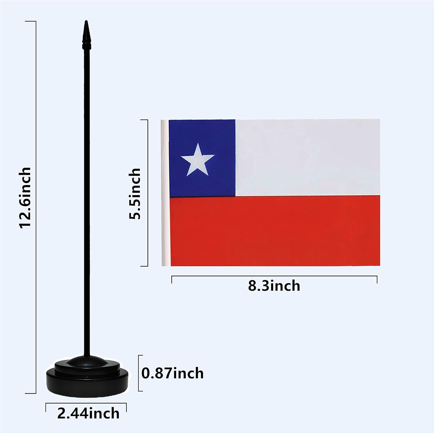 Chile Chilean Deluxe Desk Flag Set Small Mini Miniature Chile Chilean Table Desktop Flags With Solid Pole, Black Base and Spear Top (2 Pack) image 3