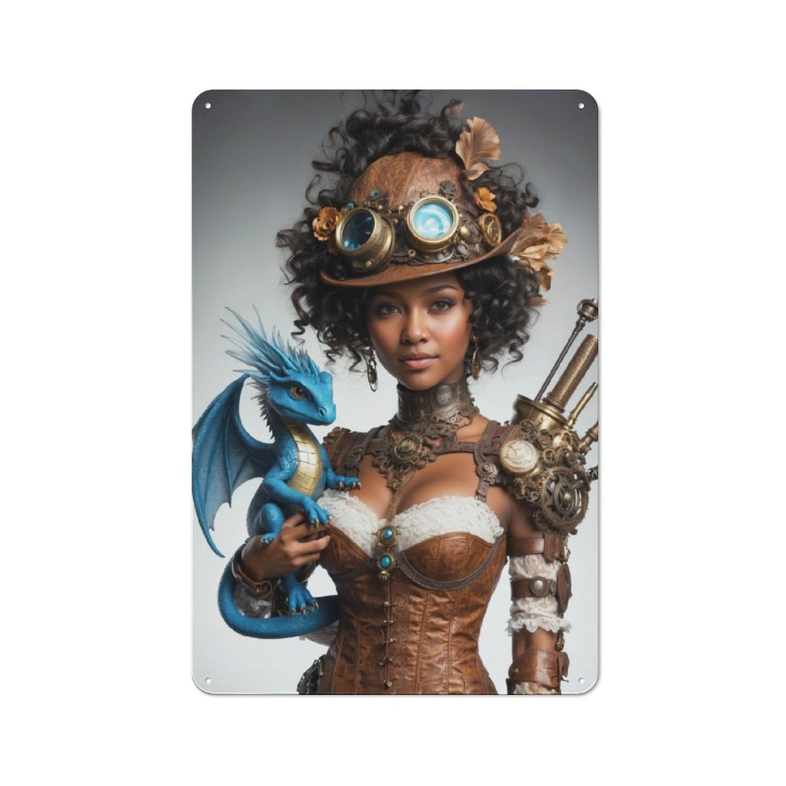 Junmoney The Steampunk Enchantress Vintage Metal Plaque 30X20cm Featuring For Pub Or Café, Suited To Café Interior Fans