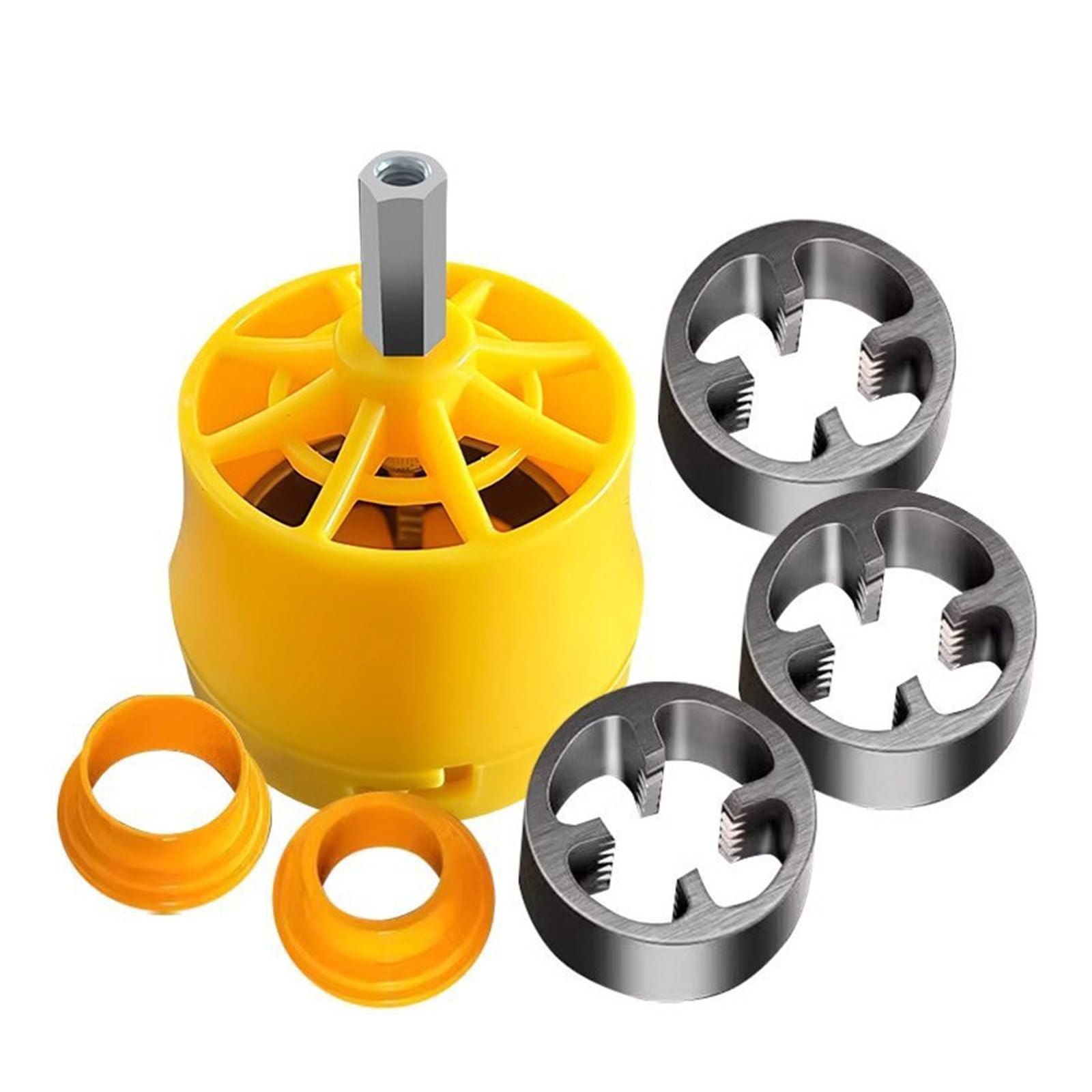 Hdoytxxm 7Pcs Pvc Pipe Threader Kits With 1 / 2Inch 3/4 1Inch Dies Electric Drill Attachment For Pipe Thread Making Tool Set Home Renovation Threading Kits