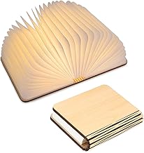 Yuanj Lampara Libro, Lámparas tipo libro con USB recargable plegable de madera Lamparas Mesilla de Noche Ideal Decoracion Casa HabitacionRegalo Original Cumpleaños, Navidad y Amigo Invisibl