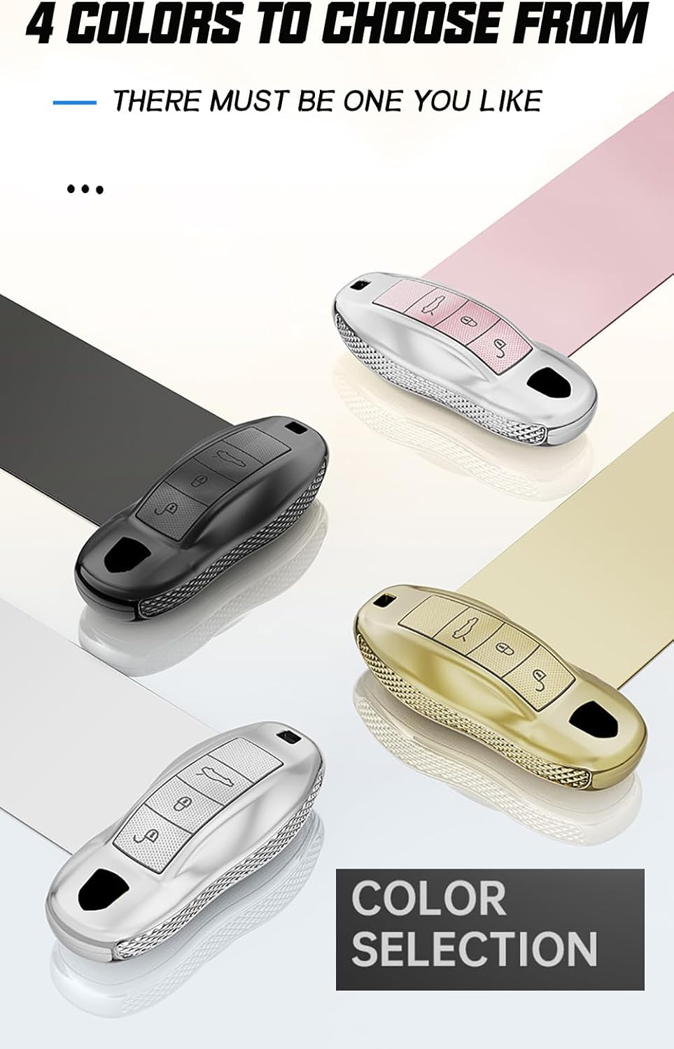 SANRILY Plating Smart Key Case Cover Compatible with Porsche Macan 2017 2024 Cayenne Panamera 911 Keyless Key Fob Shell with Bling Weave Keychain Silver