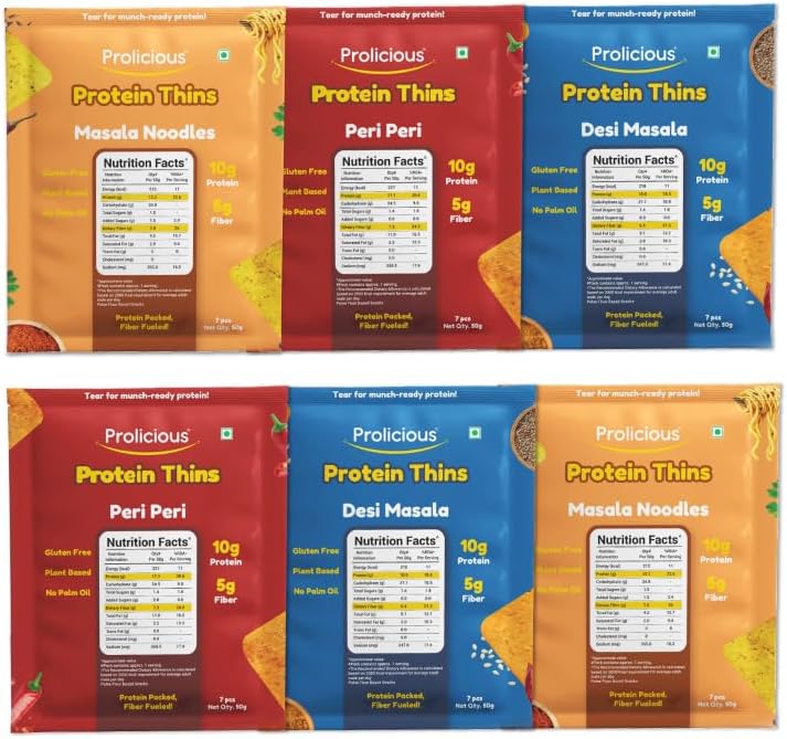 Gluten Free Protein Thins Combo | Crispy Healthy Snack Variety Pack | High Protein & Fibre-Rich Gluten Free Snacks | No Maida | Anytime Snacking (Pack of 6, 50g each)