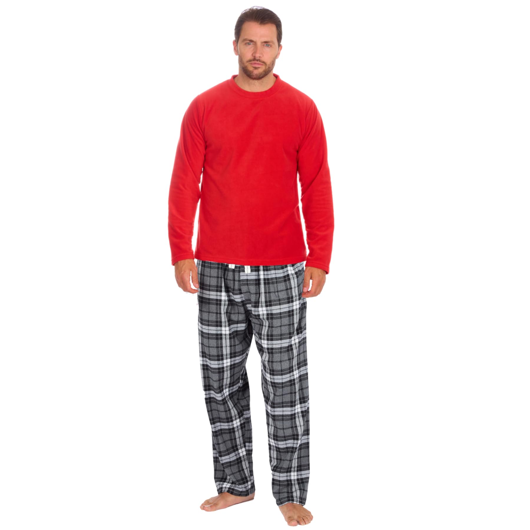 Style It Up Men's Pj Set - Red/Black-White Fleece Flannel Pyjama Set Lounge Top Pants Pjs Pajamas Nightwear Gift Warm, (Blk-Bk-Pink, M)