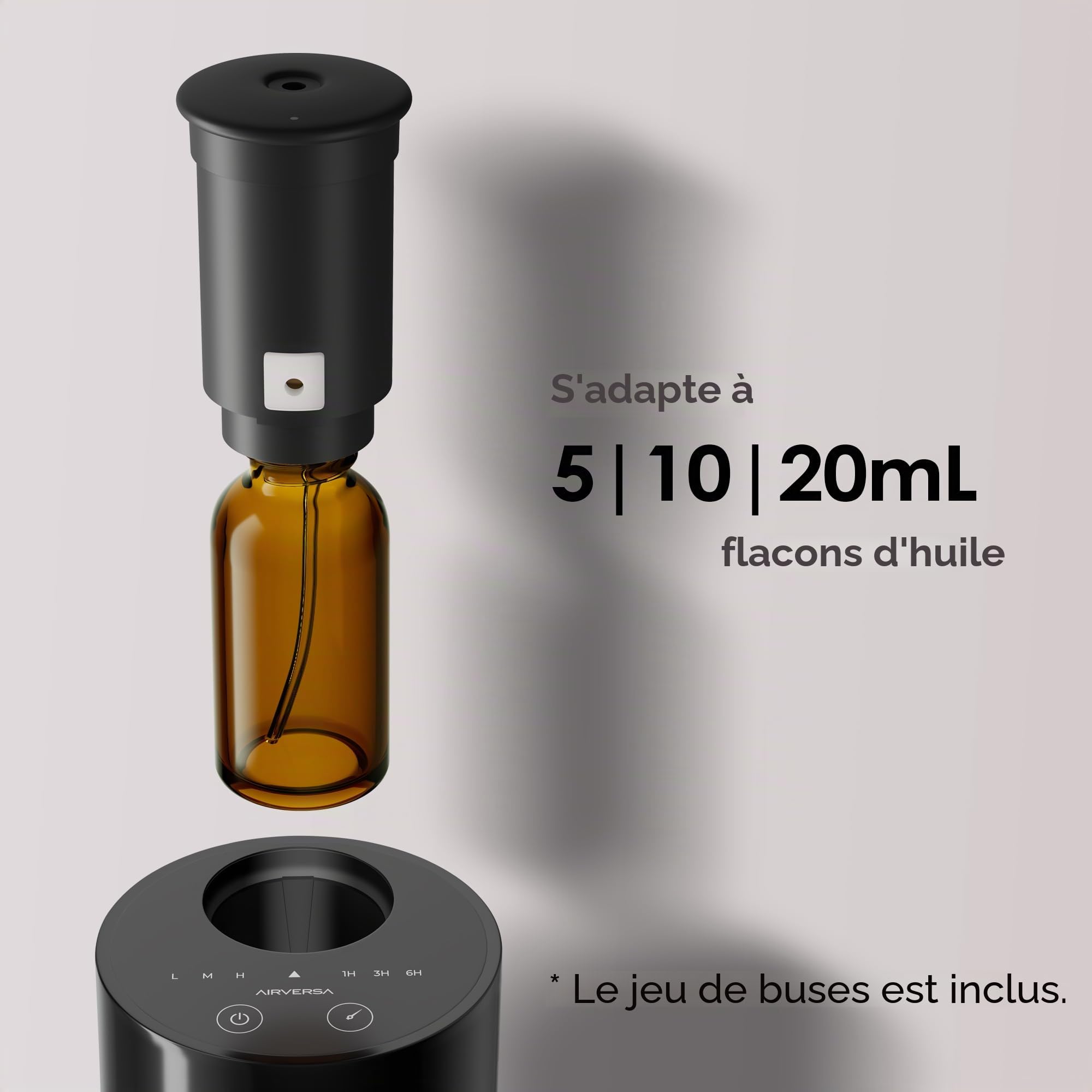 Airversa Diffuseur d'huiles essentielles sans Eau. Nébuliseur à Batterie, Mini arôme - Machine. Aromathérapie, 4 minuteurs, 3 Niveaux de Vapeur. pour la Maison, la Voiture, Le Bureau. AN6 Noir